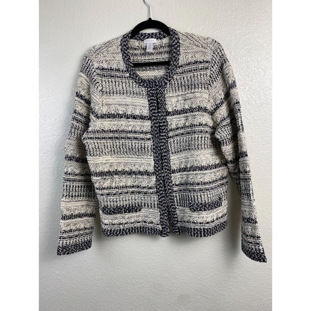 Chico's Women Blazer jacket size XL Boucle Office Career formal Event Cream Gray